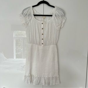 Promesa Shirred White Boho Mini Dress Size S